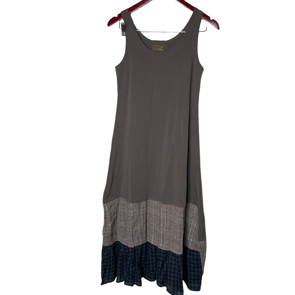 Ian Mosh grey Boho midi tank dress layered bottom sz 2 M